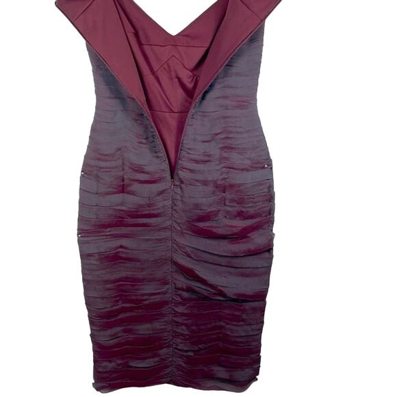 TADASHI Collection Wine & Teal Ruched Chiffon Cocktail Dress Off Shoulder Size 6 - Picture 16 of 16